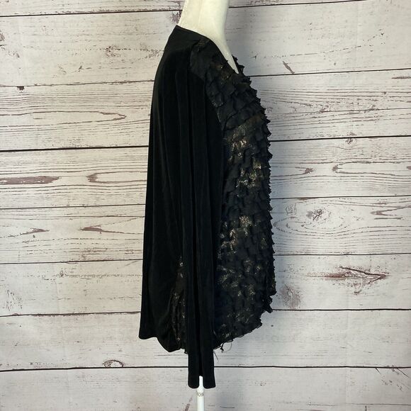 Chicos Travelers XL 16 Top Black Metallic Long Sleeves Tiers Stretch Womens - Picture 4 of 8